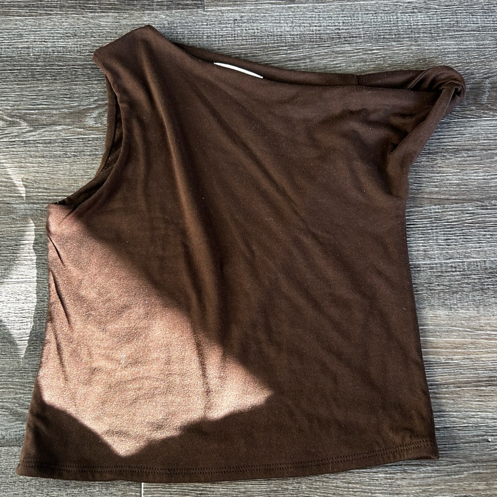 Brown One-Shoulder Tank Top